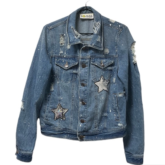 Sojara Jackets & Blazers - 🔥Sojara Blingy Sequin Silver Stars Distressed Brass Button Jean Jacket!